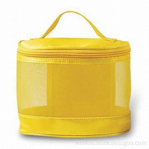Cosmetic Bag with Top Handle, Made of Mesh Materials